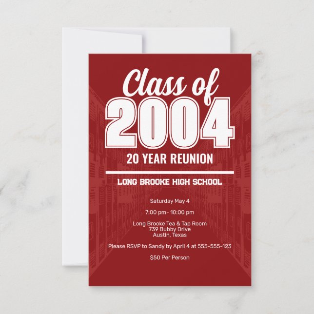 Class of 2004 20 Year High School Reunion Lockers Invitation (Front)