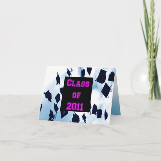 Class of 2011 Cap Toss Grad Pink Thank You Note Card (Front)