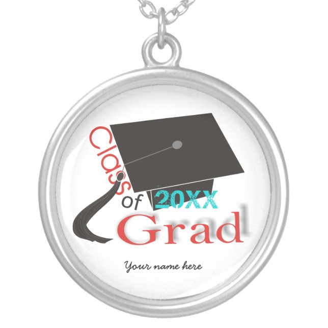 Class of 2011 Grad Graduation cap silver necklace (Front)