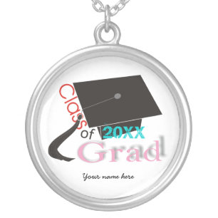 Class of 2011 Grad Graduation cap silver necklace