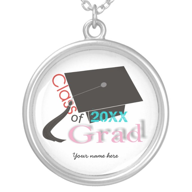 Class of 2011 Grad Graduation cap silver necklace (Front)