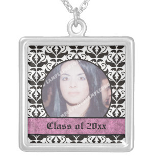 Class of 2011 Grad Graduation damask photo pendant