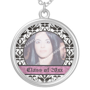Class of 2011 Grad Graduation damask photo pendant