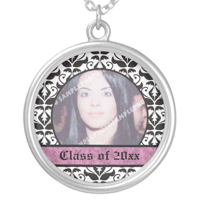 Class of 2011 Grad Graduation damask photo pendant (Front)