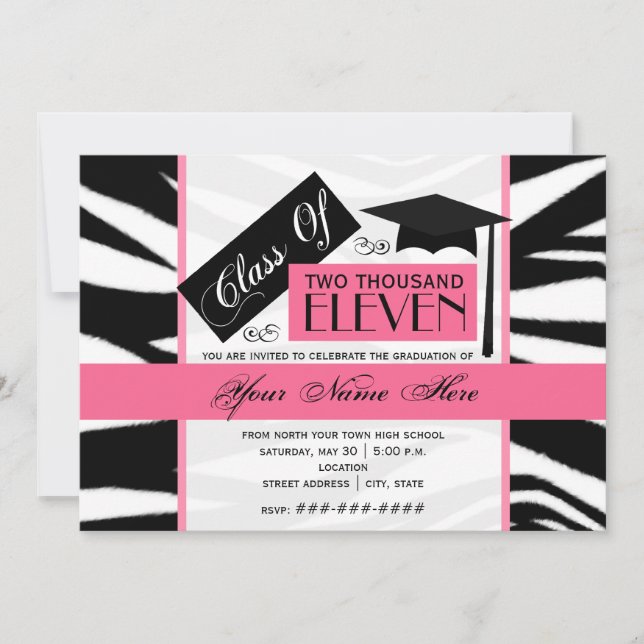 Class of 2011 Zebra Print & Pink Graduation Invite (Front)