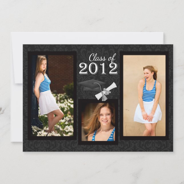 Class of 2012 Black Damask Graduation Invitation (Front)