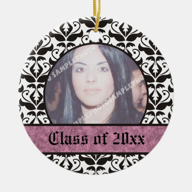 Class of 2012 Grad Graduation damask photo Ceramic Ornament (Front)