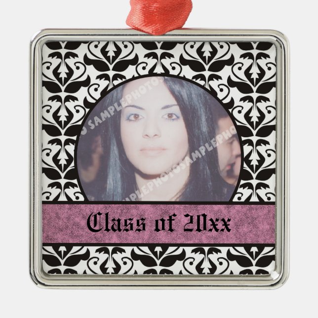 Class of 2012 Grad Graduation damask photo Metal Ornament (Front)