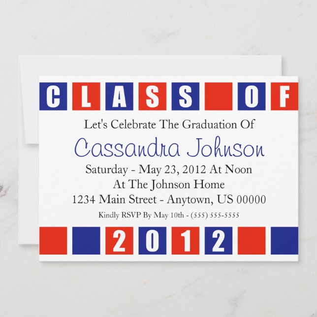 Class Of 2012 Invitation (Blue / Red Boxes) (Front)