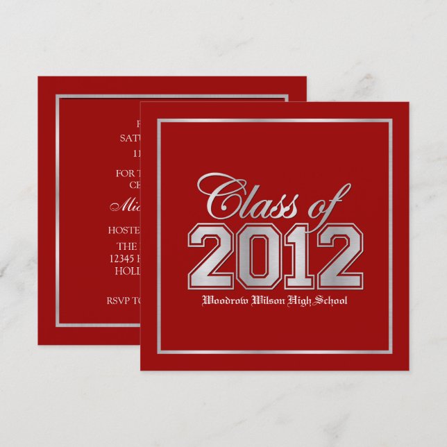 Class of 2012 Premium Red / Silver Graduation Invitation (Front/Back)