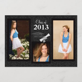 Class Of 2013 Black Damask Graduation Invitation by eventfulcards at Zazzle