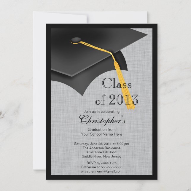 Class of 2013 Black Grad Cap Graduation Party Invitation (Front)