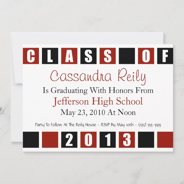 Class Of 2013 Invitation (Maroon / Black Boxes) (Front)