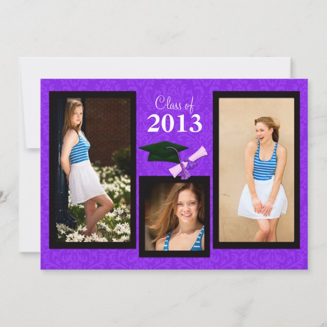 Class of 2013 Purple Damask Graduation Invitation (Front)