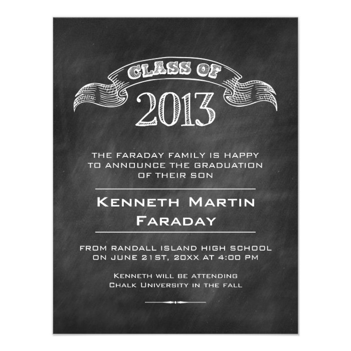 Class of 2013 Simple Chalkboard Graduation Custom Announcements