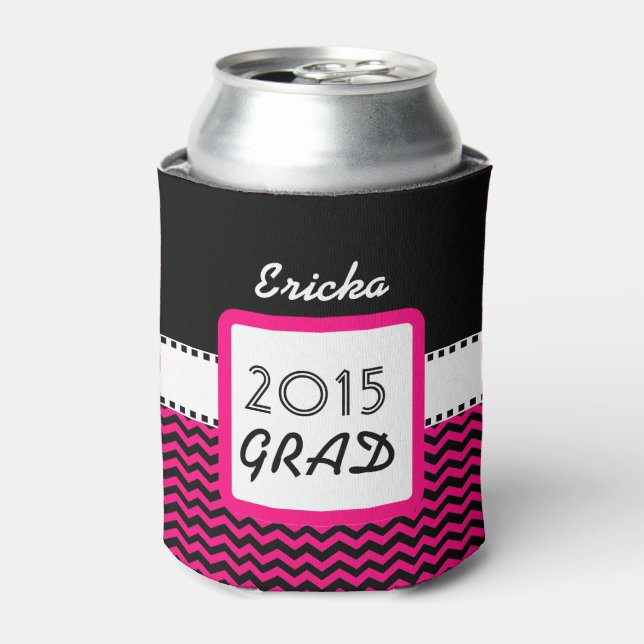 Class of 2015 ANY YEAR Custom Name Pink Chevrons 6 Can Cooler (Can Front)