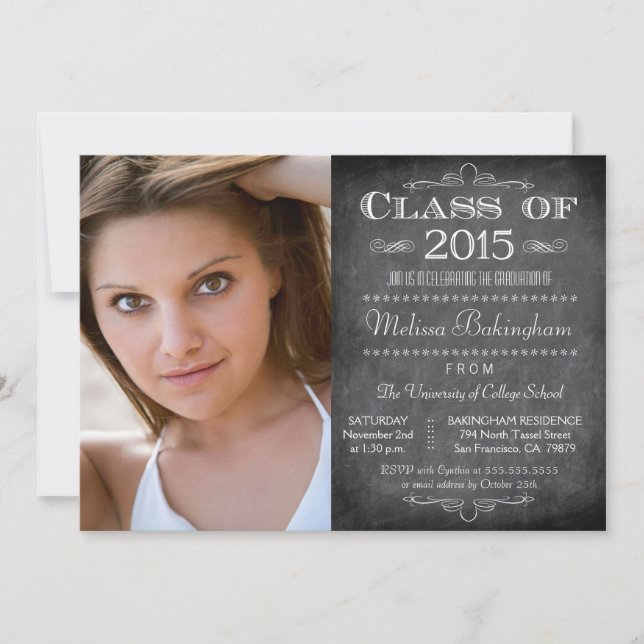 Class of 2015 chalkboard photo graduation party invitation (Front)