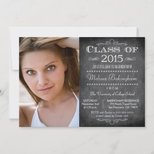 Class of 2015 chalkboard photo graduation party invitation