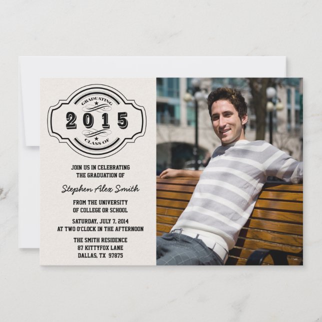Class of 2015 gray black photo graduation party invitation (Front)