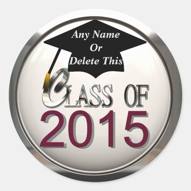 Class Of 2015 Maroon & Silver Graduation Stickers (Front)