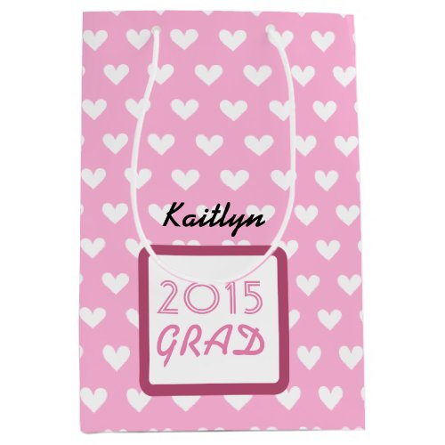 Class of 2015 or ANY YEAR Custom Name Gray Pink A1 Medium Gift Bag