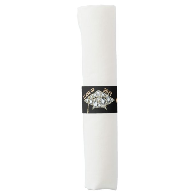 Class Of 2016 Diamonds Grad Hat Illustration Napkin Bands (Front)