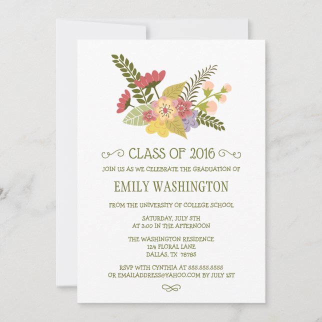 Class of 2016 flowers bouquet graduation party invitation (Front)