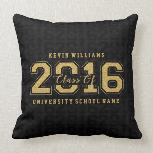 Class Of 2016 Gold Glitter On Black Pattern Throw Pillow