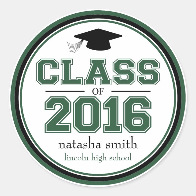 Class Of 2016 Graduation Favor (Emerald / Black) Classic Round Sticker (Front)