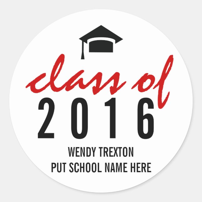 Class of 2016 graduation handwritten modern classic round sticker (Front)