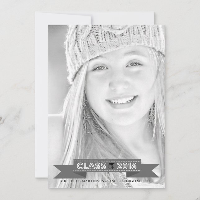 Class Of 2016 Graduation Photo Announcement (Gray) (Front)
