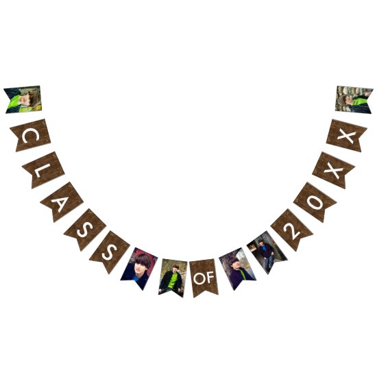 Class of 2016 Six Photo Rustic Wood White Text Bunting Flags