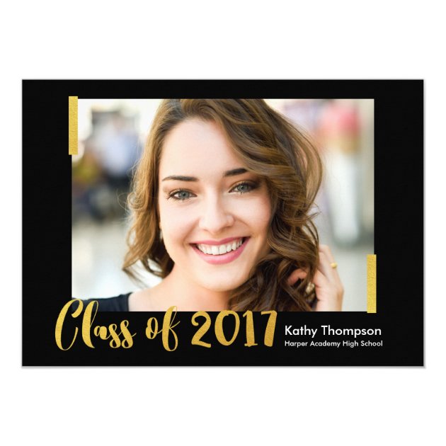 Class of 2018 Black Gold Photo Graduation Party Card (front side)