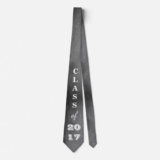 Class of 2017 Black White Chalkboard Typography Neck Tie (Front)