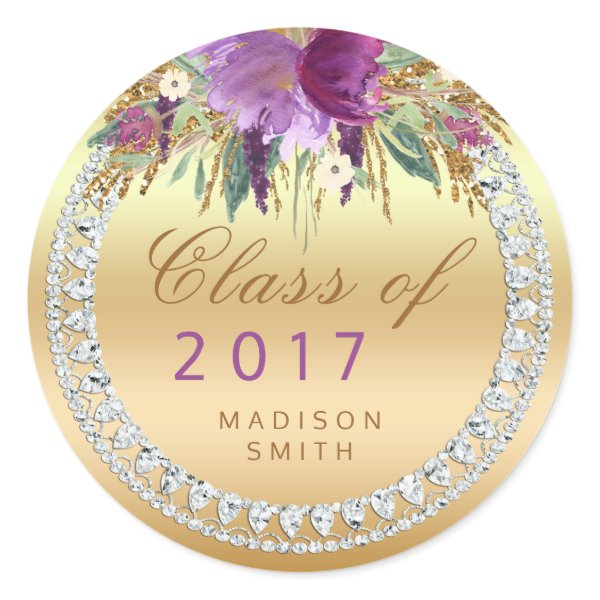 Class of 2017 Flowers Diamonds Gold Graduation Classic Round ...