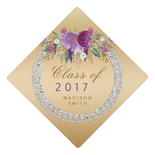 Class of 2017 Flowers Diamonds Gold Graduation Graduation Cap Topper