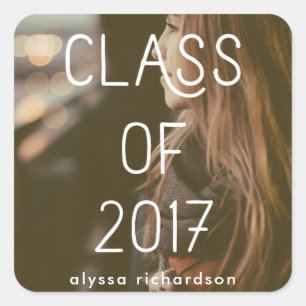 Class of 2017 Graduate Modern Typography Photo Square Sticker