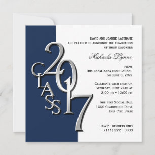 Class of 2017 Graduation Blue Silver Invitation