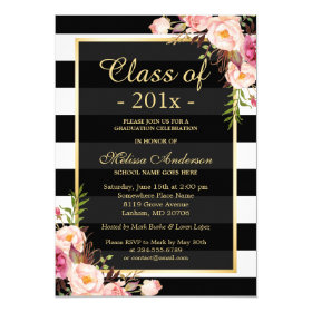 Class of 2017 Graduation Classy Floral Stripes Card