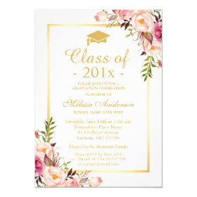 Class of 2017 Graduation Elegant Chic Floral Gold Card