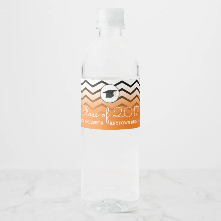 Class of 2017 Orange and Black Chevrons Graduation Water Bottle Label |  Zazzle