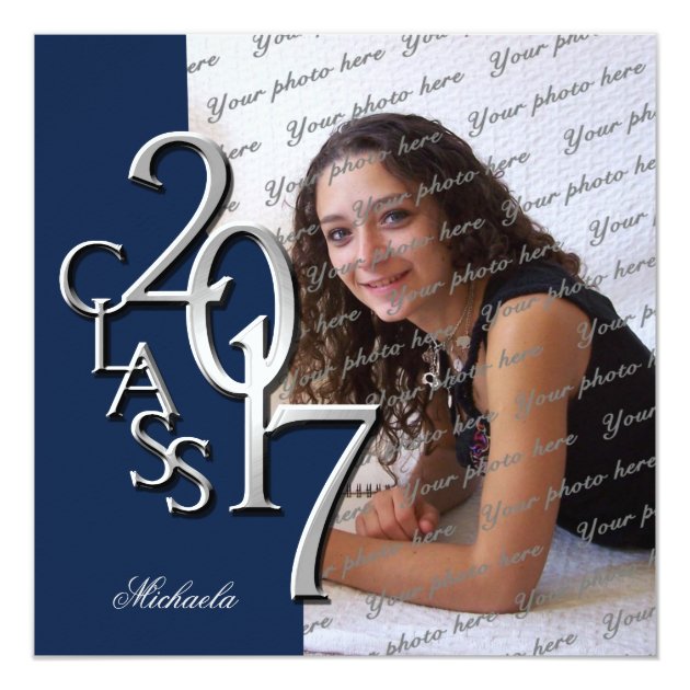 Class of 2018 Photo Graduation Blue Silver Card