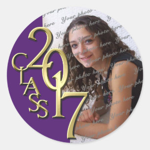 Class of 2017 Purple and Gold Graduation Photo Classic Round Sticker