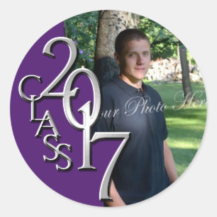 Class of 2017 Purple and Silver Graduation Photo Classic Round Sticker