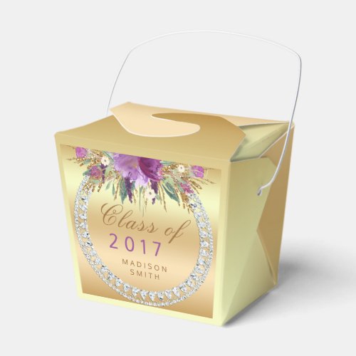 Class of 2017 Purple Glitter Flowers Diamonds Gold Favor Boxes