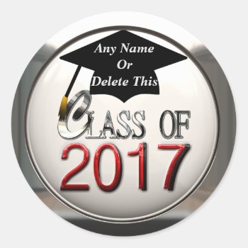 Class Of 2017 Red & Silver Graduation Stickers by mvdesigns at Zazzle