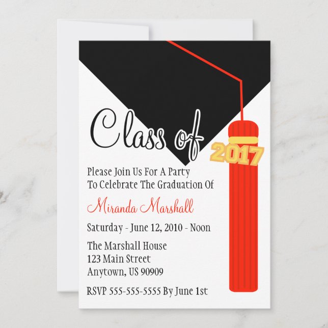 Class Of 2017 Tassel Graduation Invite (Red) (Front)