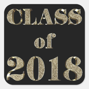 Class of 2018 Black and Gold Glitter Typography Square Sticker