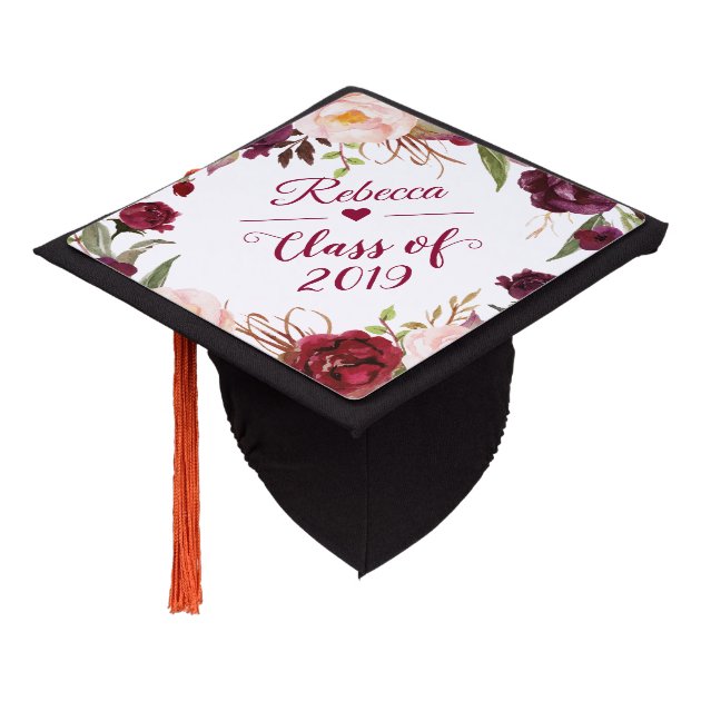 Class Of 2018 Burgundy Blush Floral Graduate Graduation Cap Topper