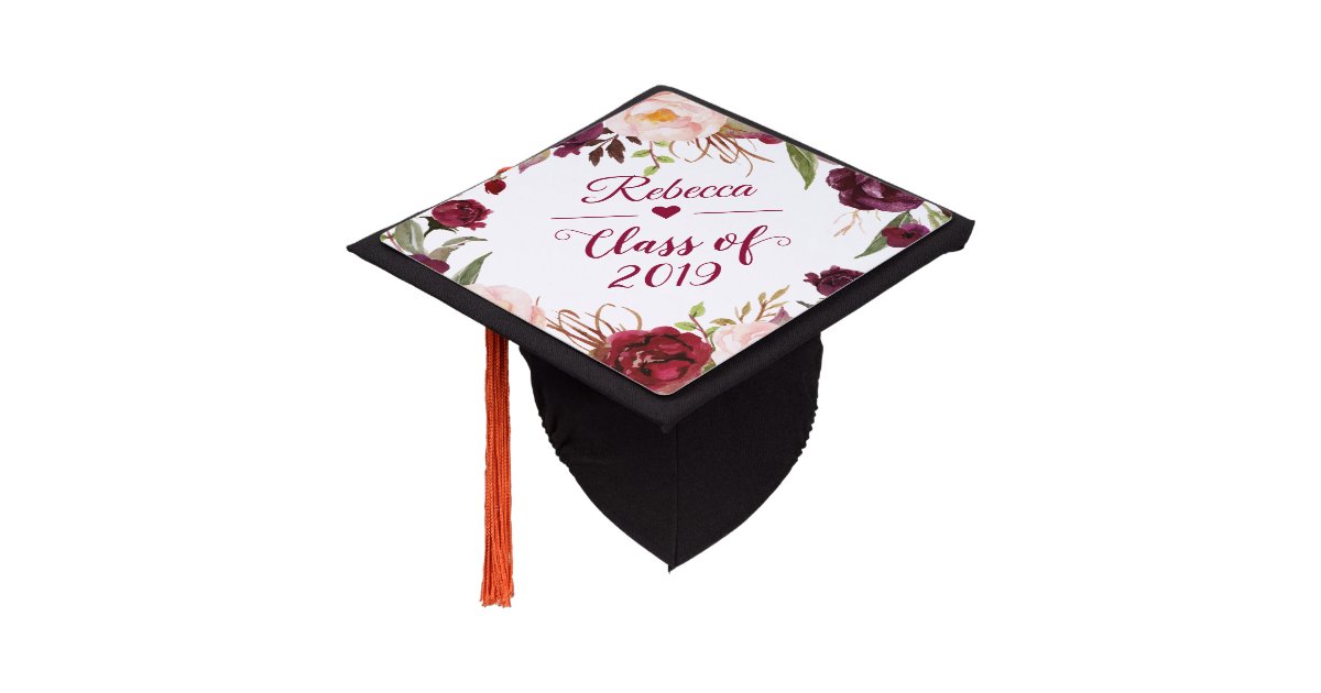 Class of 2018 Burgundy Blush Floral Graduate Graduation Cap Topper